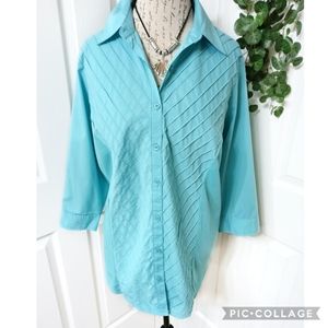 Avenue Aqua Blue Button Front Blouse Size 14